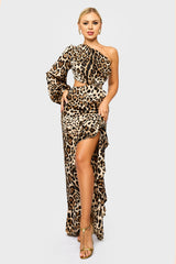 Champagne One Sleeve Leopard Dress