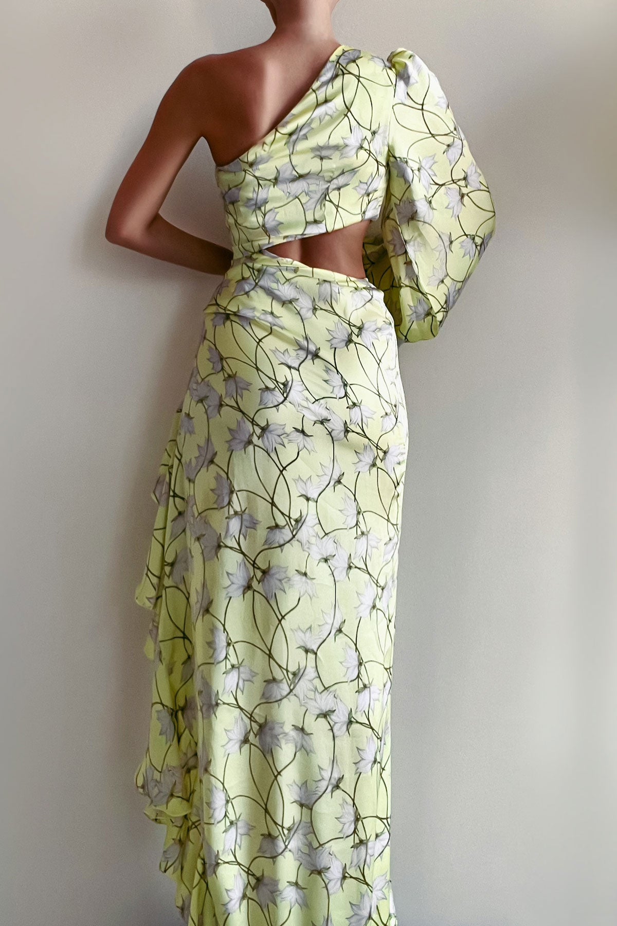 Champagne One Sleeve Summer Flowers Dress