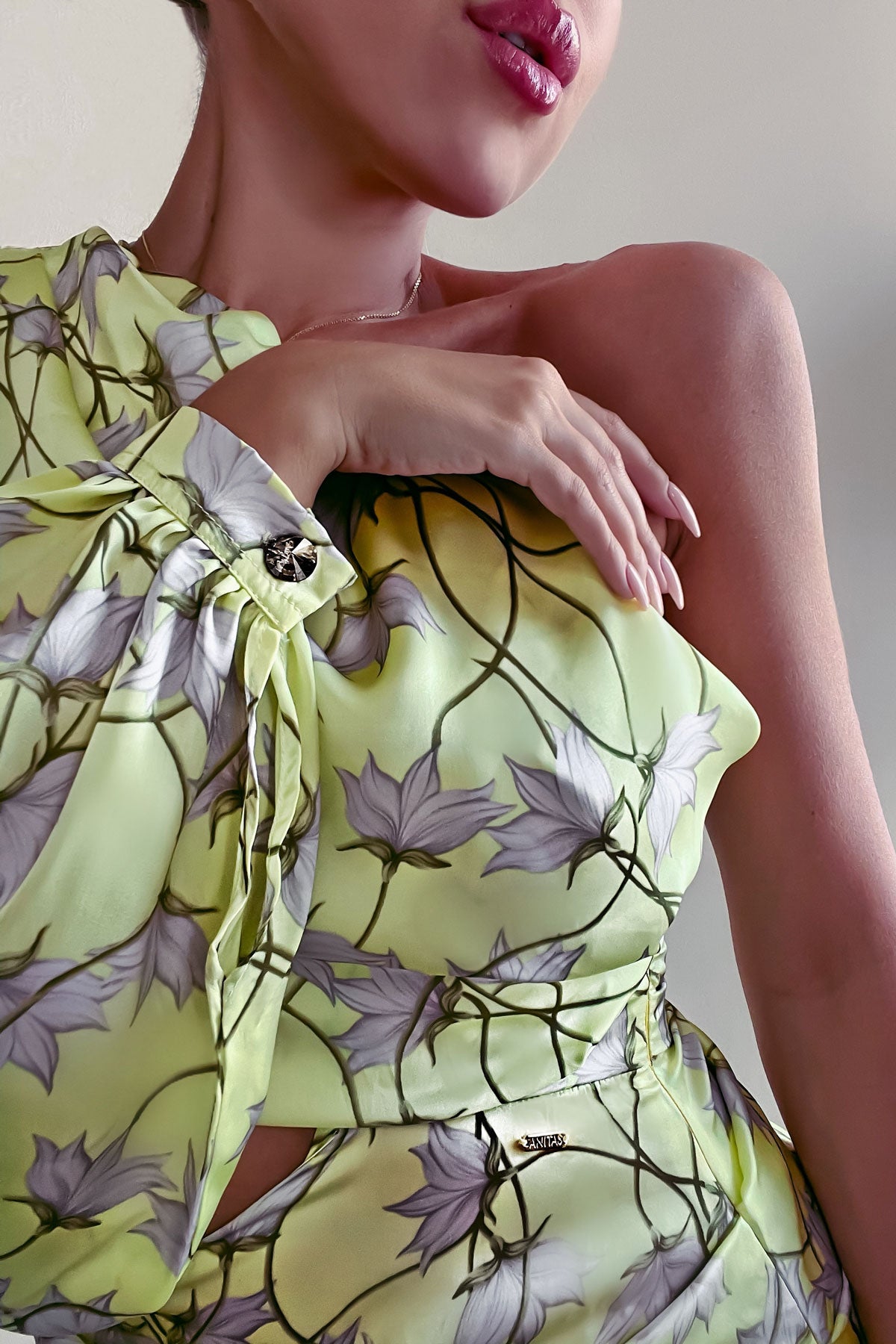 Champagne One Sleeve Summer Flowers Dress