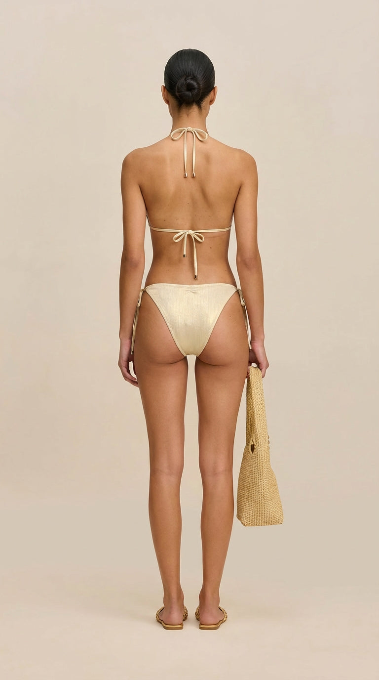 Basic Beach Bikini Bottom - Shiny Gold
