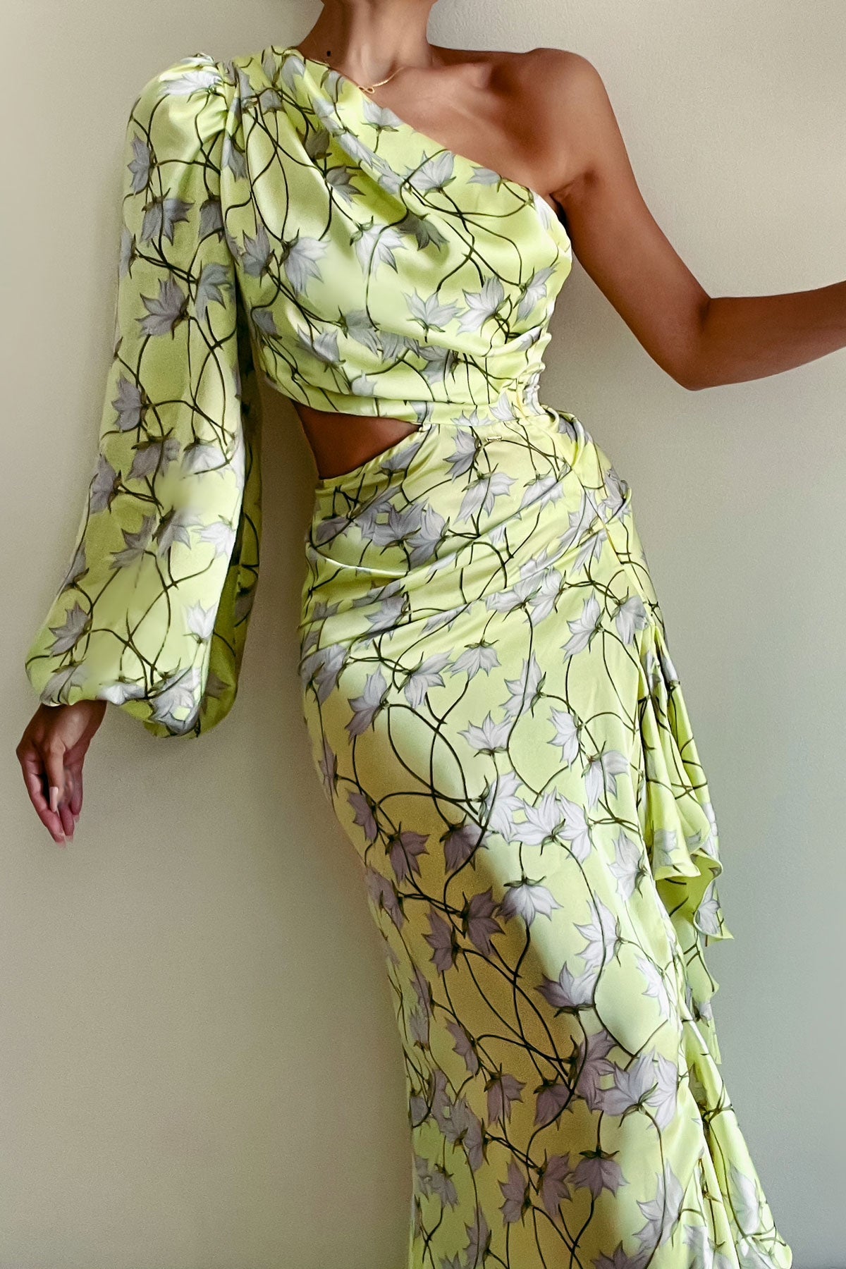 Anitas Champagne One Sleeve Summer Flowers Dress