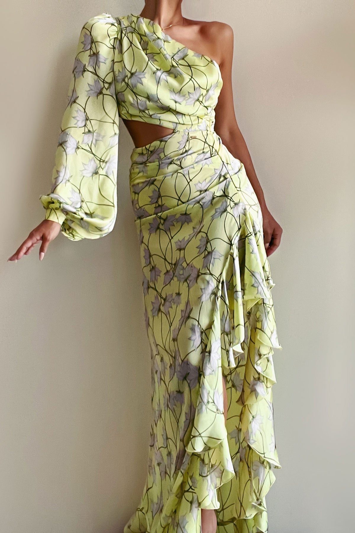 Anitas Champagne One Sleeve Summer Flowers Dress