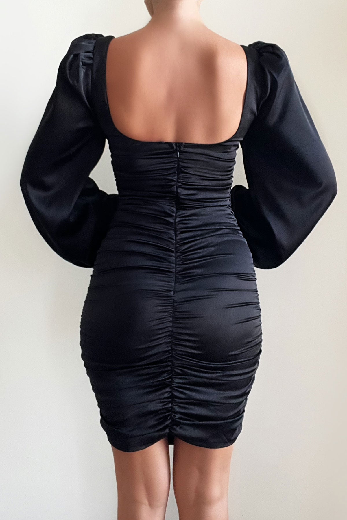 Sleeve Drama - Black Satin Dress