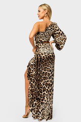 Champagne One Sleeve Leopard Dress