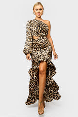 Champagne One Sleeve Leopard Dress