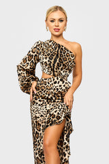 Champagne One Sleeve Leopard Dress