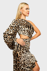 Champagne One Sleeve Leopard Dress