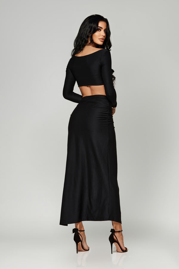 Love Affair Set Cropped Top With Skirt - Black