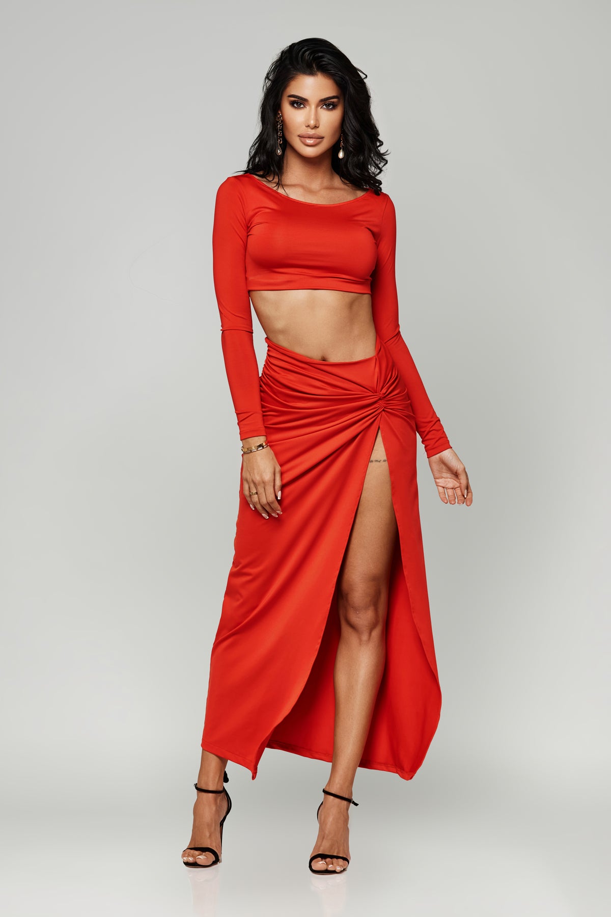Love Affair Set Cropped Top With Skirt - Red