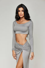 Love Affair Set Cropped Top With Skirt - Grey
