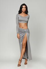 Love Affair Set Cropped Top With Skirt - Grey