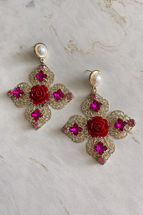 Rose Cross Earrings