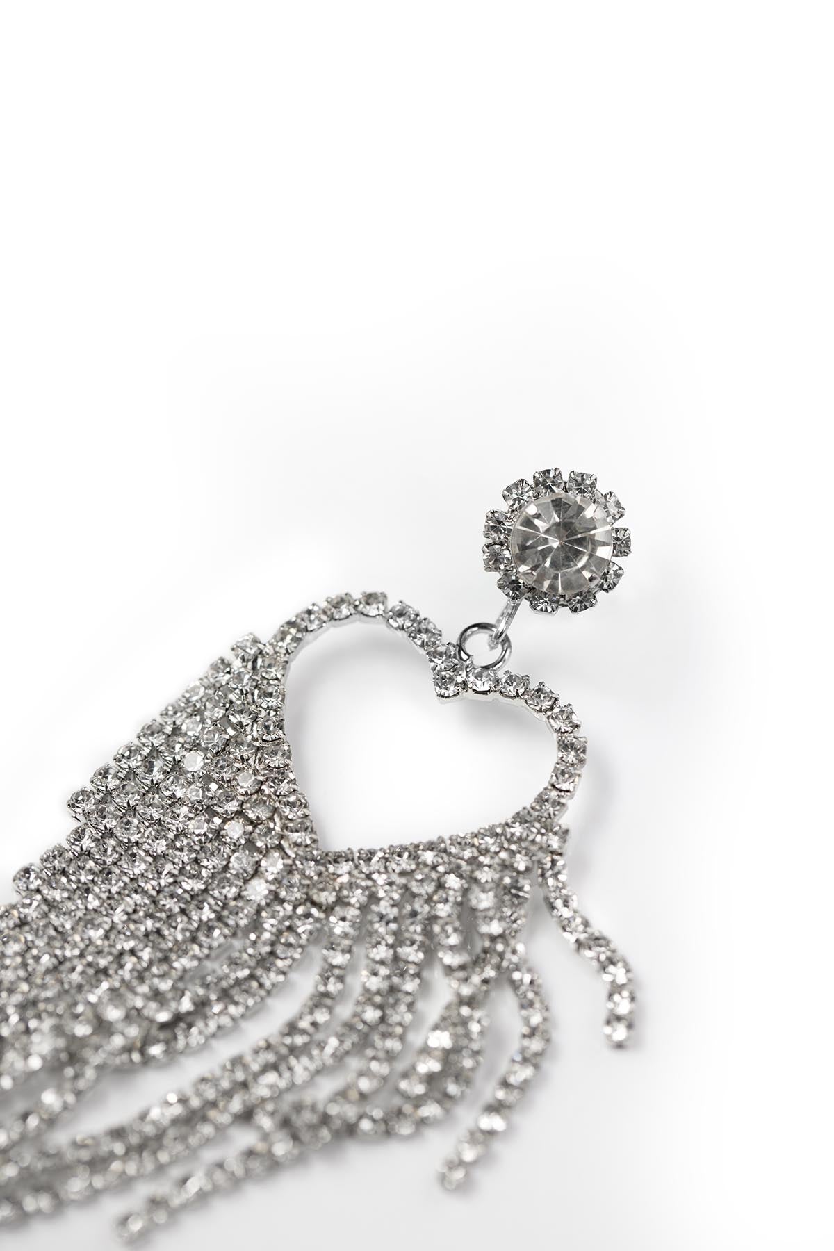 White Crystal Big Love Silver Earrings